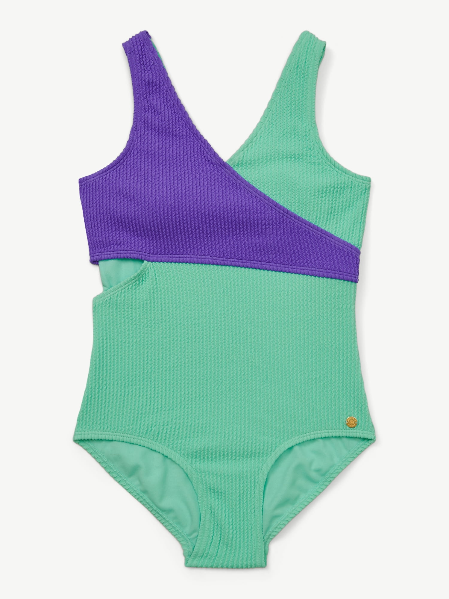 Justice Girls One Piece Color Block Wrap Swimsuit, sizes XS-XL