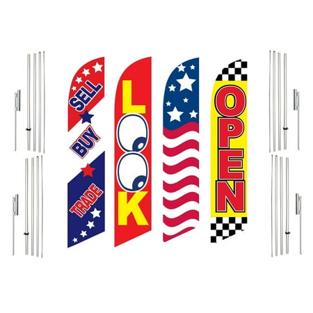 4 Swooper Flags With 4 Pole Kits Sell Buy Trade Look USA Open