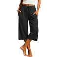 thumbnail image 2 of Bxsruta Women' s Active Drawstring Waist Knit Wide-Leg Capri Athleisure Workout Pants, 2 of 8
