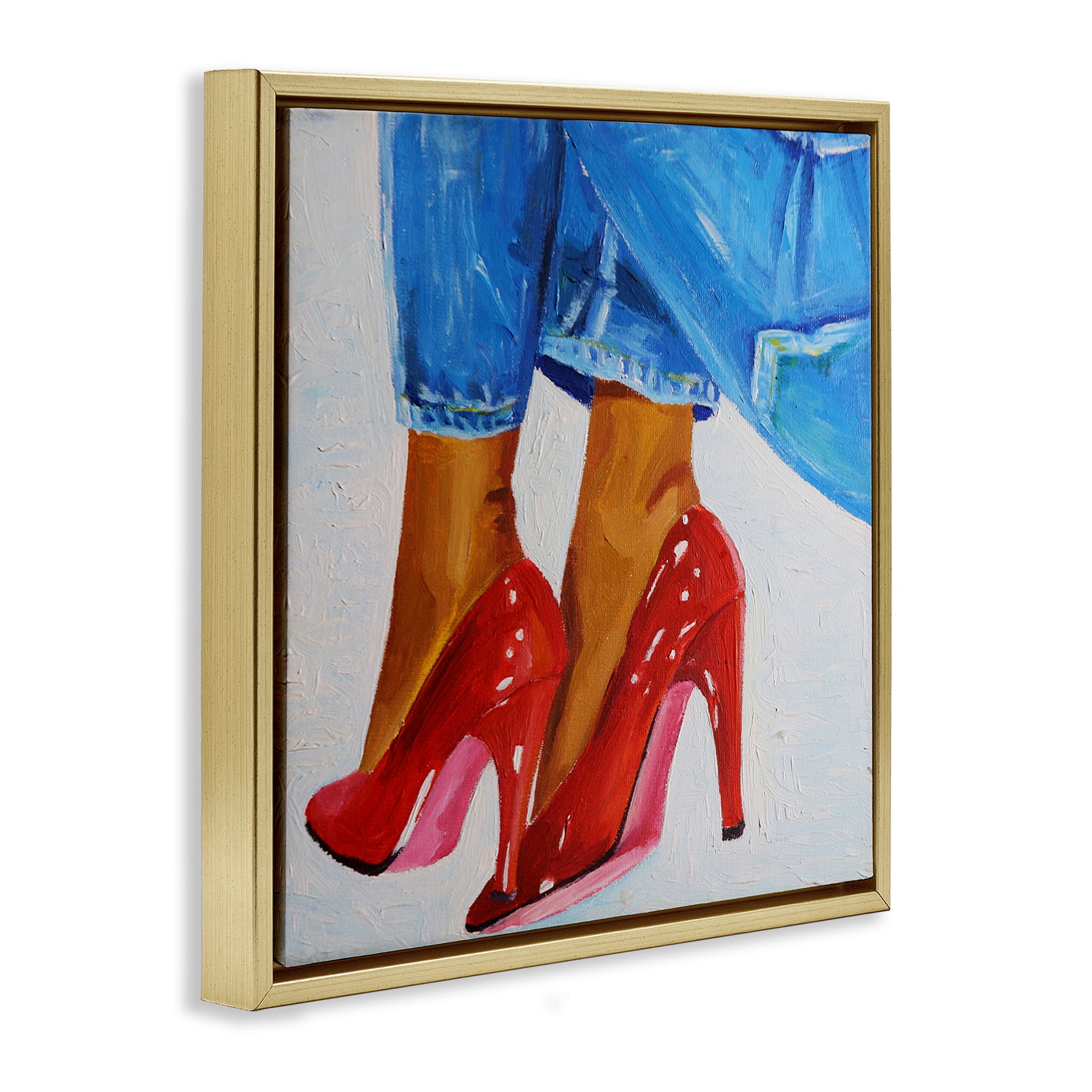 Stupell Industries Glossy Red Pumps & Jeans Gold Framed Floater Canvas Wall Art, design by Violeta Vollmer