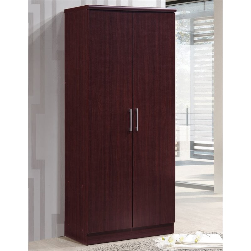 Hodedah Bedroom 2 Door Wardrobe Armoire with Adjustable Shelves, Mahogany