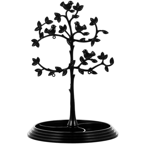 Bird Tree Earring Holder Bust Necklace Stand Jewelry Rotating Display Coat Hanger Black