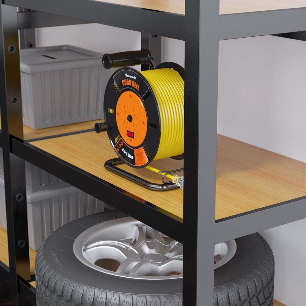 DEWENWILS Heavy Duty Cord Reel, 125V/1250W Portable Power with 4 x 5-15R Outlets, 10A Circuit Breaker, Illuminated ON/OFF Switch, Rotary Handle & Powder-Coated Iron Stand