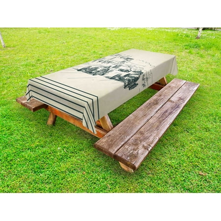 

Vintage Car Outdoor Tablecloth Vintage Racing Cars Exciting Sport Nostalgic Sketchy Doodle Style Print Decorative Washable Fabric Picnic Tablecloth 58 X 120 Inches Beige Dark Taupe by Ambesonne