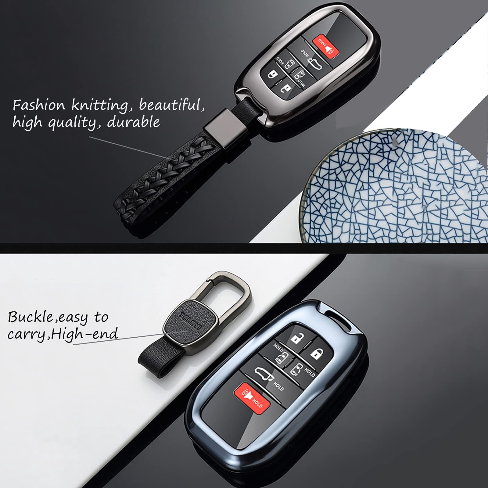Key Fob Cover Case for Toyota Sienna 2021 Metal Smart Key Protection Holder Shell,Compatible for 2021 RAV4 Prime