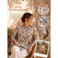 thumbnail image 5 of Cuteduck Women Plus Size Printed Tunic 3/4 Sleeve Fall Pleated Round-neck Casual Loose Ruffled Top 1X-5X, 5 of 9