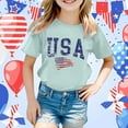 thumbnail image 2 of MIXUE Toddler Girls Tops & T-Shirts Summer Fourth Of July Independence Day Letter Flag Print Round Neck Short Sleeve Casual Party Tshirts Holiday Wear,Green,3-4 Years, 2 of 4