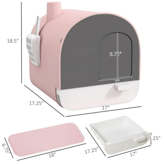 Pink  Cat Litter Box with Lid with Scoop and Filter