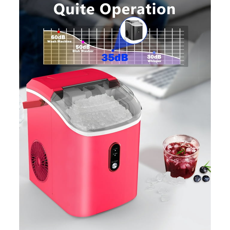 JOY PEBBLE 33lbs Countertop Ice Maker, Crushed Nugget Ice Type with Scoop,  Cubes Ready in 10 Mins, Red 