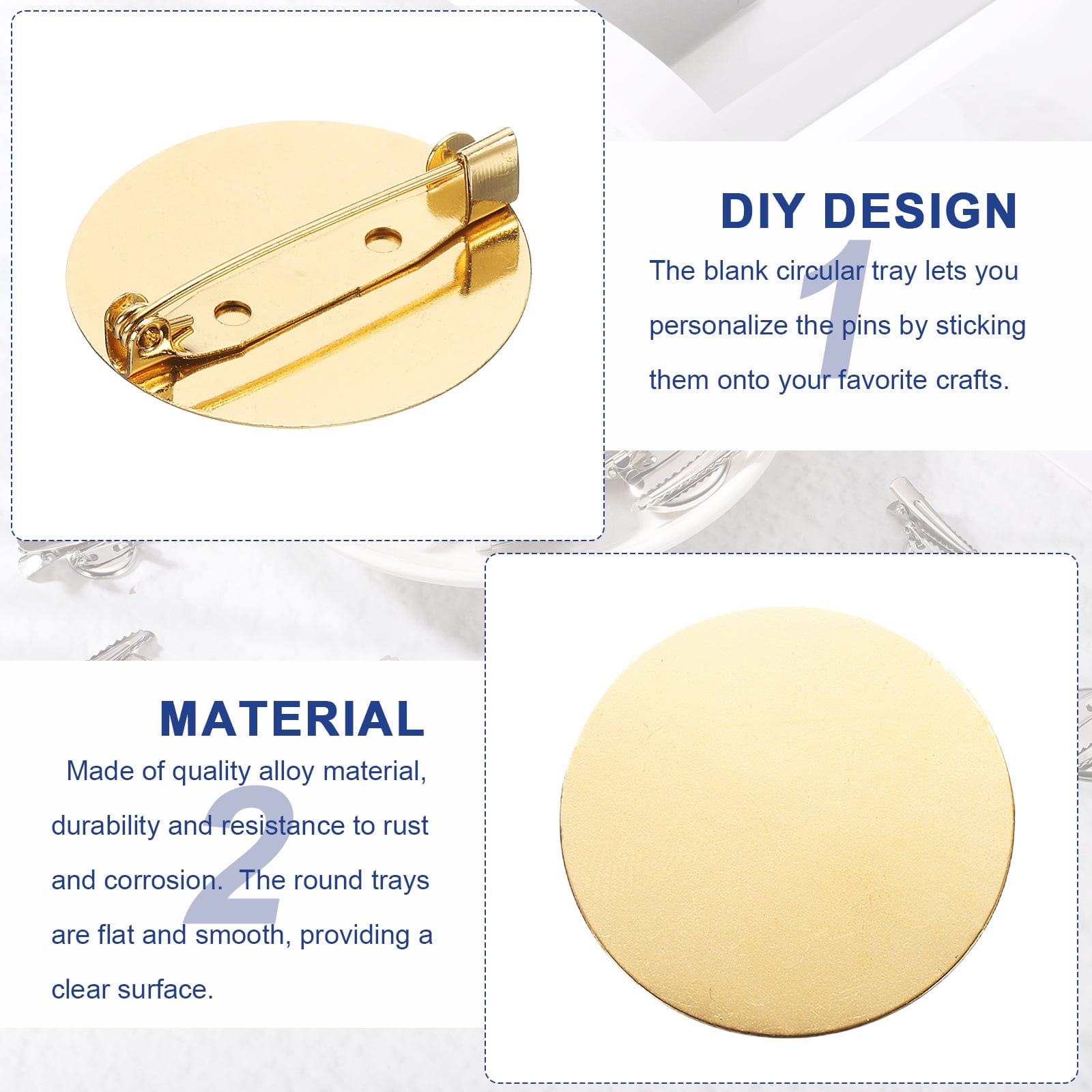 Unique Bargains Brooch Blank Round Trays with Pin Jewelry Making Crafts Gold 1.2"