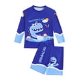 thumbnail image 3 of Baby Swimsuit Boy Youth Two Piece Swim Set Cartoon Dinosaur Letter Print Long Sleeve Sun Top with Flat Leg Trunks Boys Swim Set Multicolour 3-4Y, 3 of 8