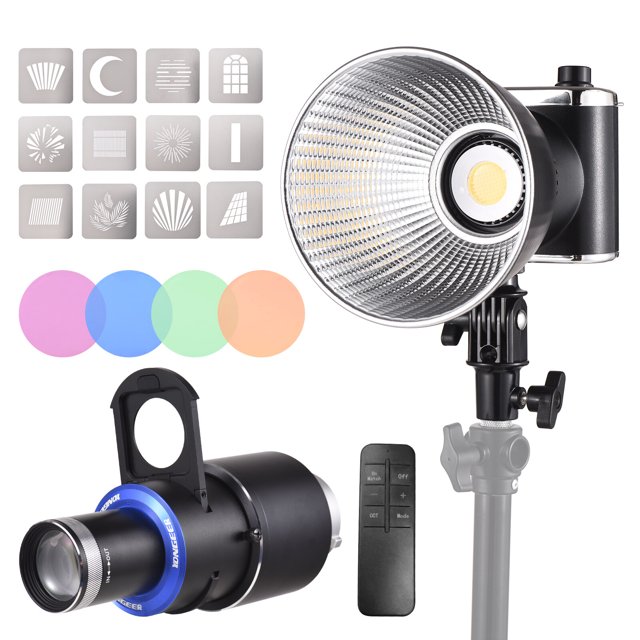 Lámpara de fotografía YONGEER Portable 100W Focusing Video Light COB Light Photography Luz continua 2800K-6500K Regulable con Snoot cónico óptico para modelado de luz 4pcs Filtros de color 12pcs Tarje YONGEER Lámpara de fotografía