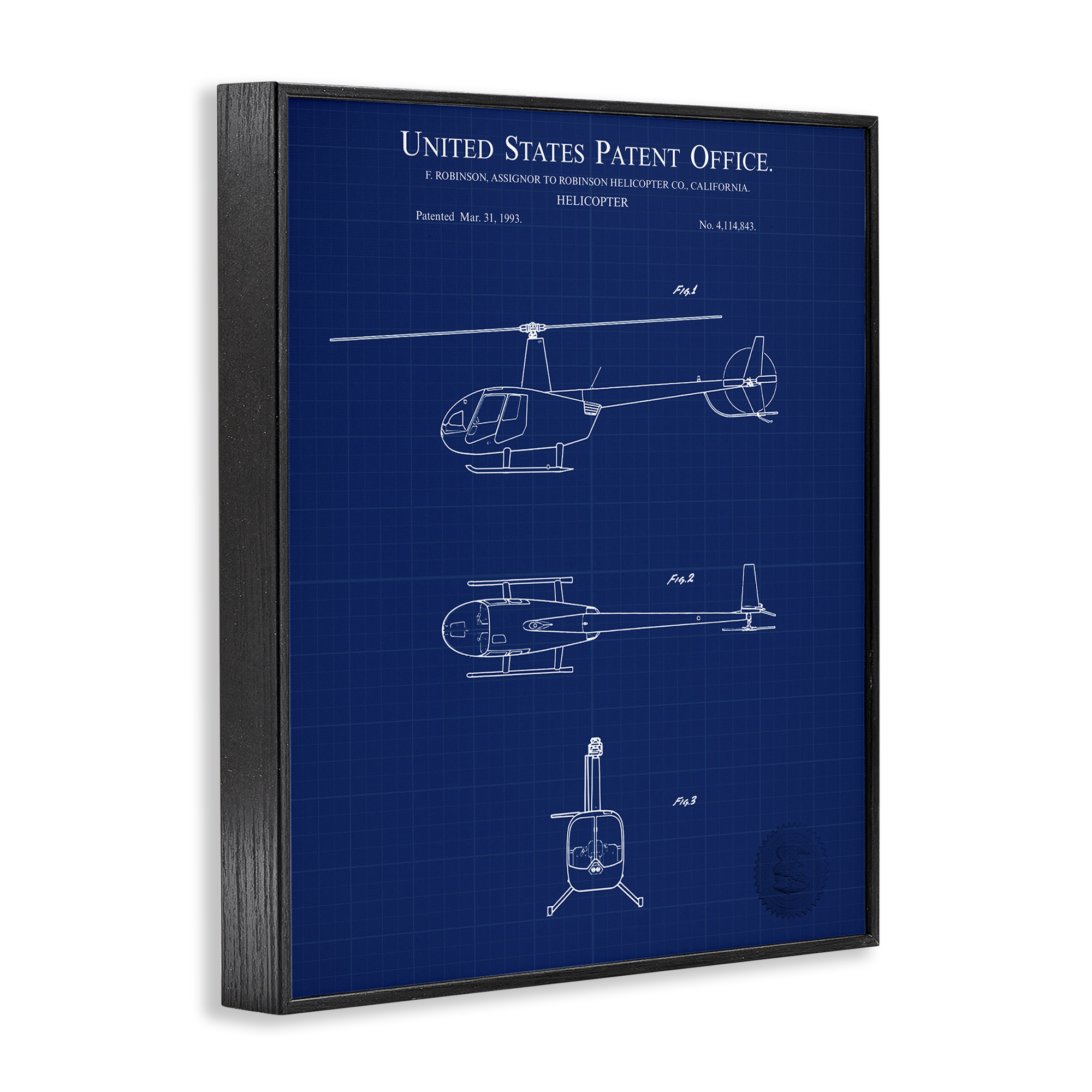 Stupell Industries Detailed Helicopter Blueprint Transportation Painting Black Framed Art Print Wall Art, 11 x 14