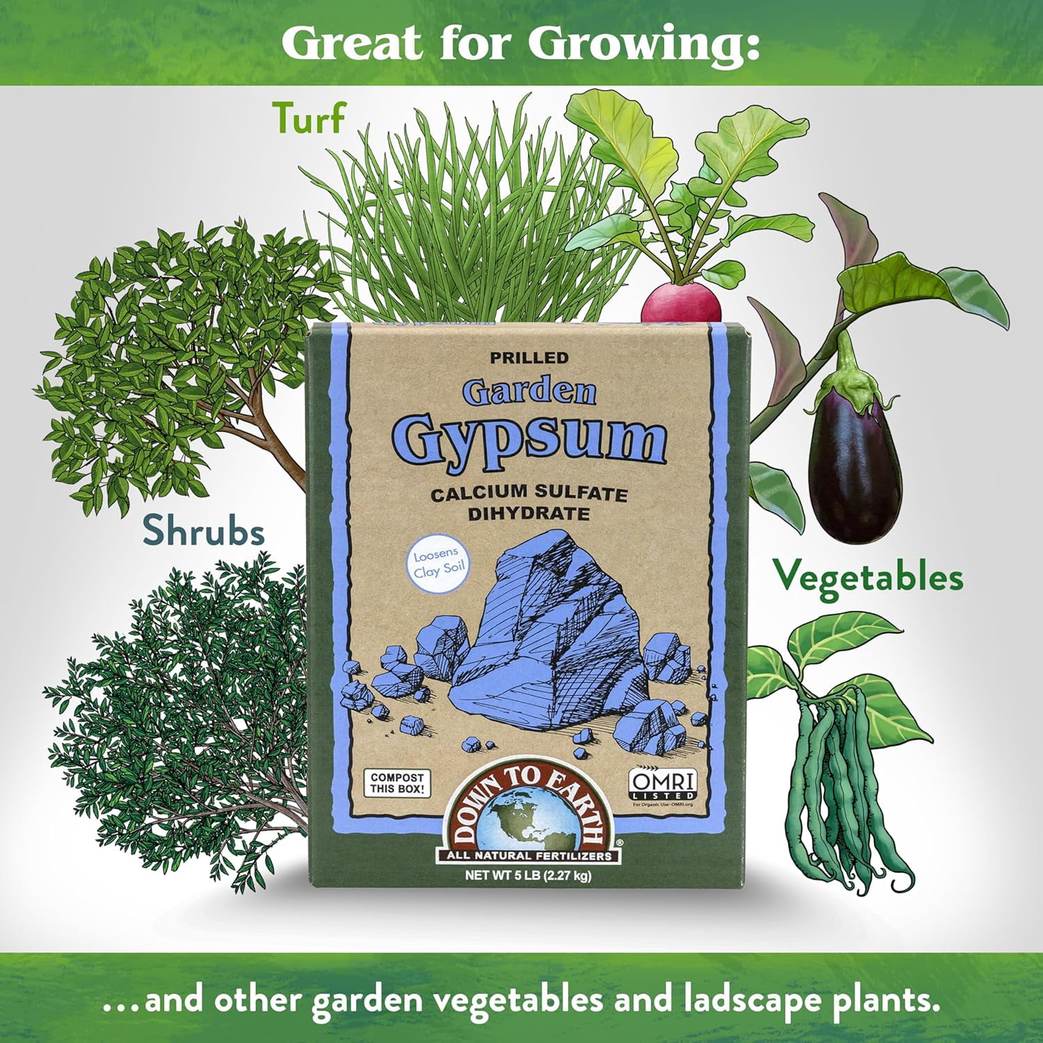 Organic Prilled Garden Gypsum - Calcium Sulfate Loosens Clay Soil Greens Grade Mini Granules, 5 lb