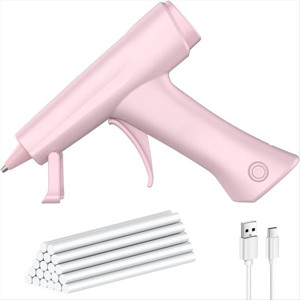 Pistola de Pegamento Caliente Inalámbrica, Recargable Tipo C, Batería de 2600 MAh, Ideal para Manualidades Escolares y Bricolaje, con 20 Barras de Pegamento A