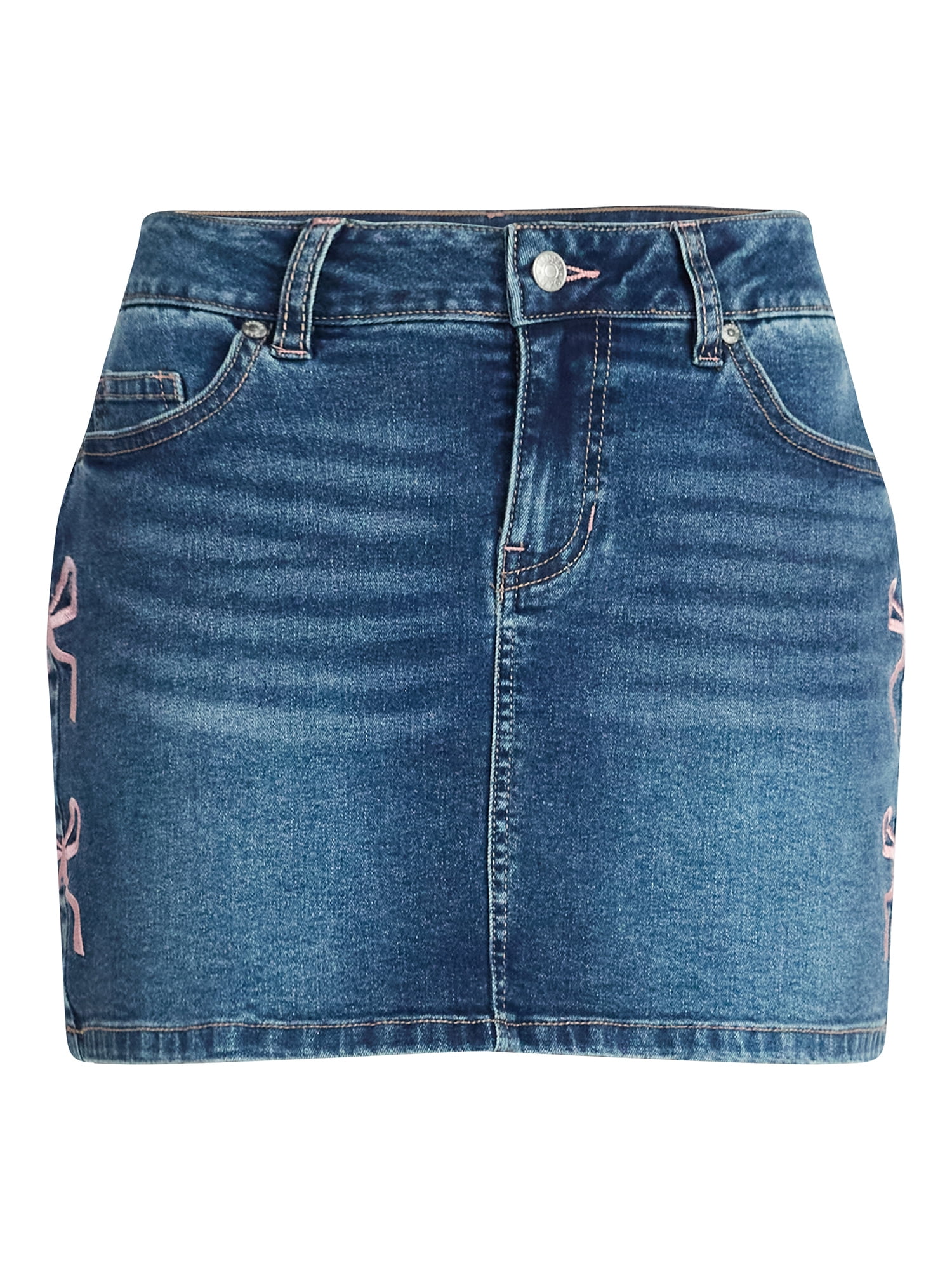Madden NYC Women's Embroidered Bow Denim Skirt, Sizes XXS-XXL