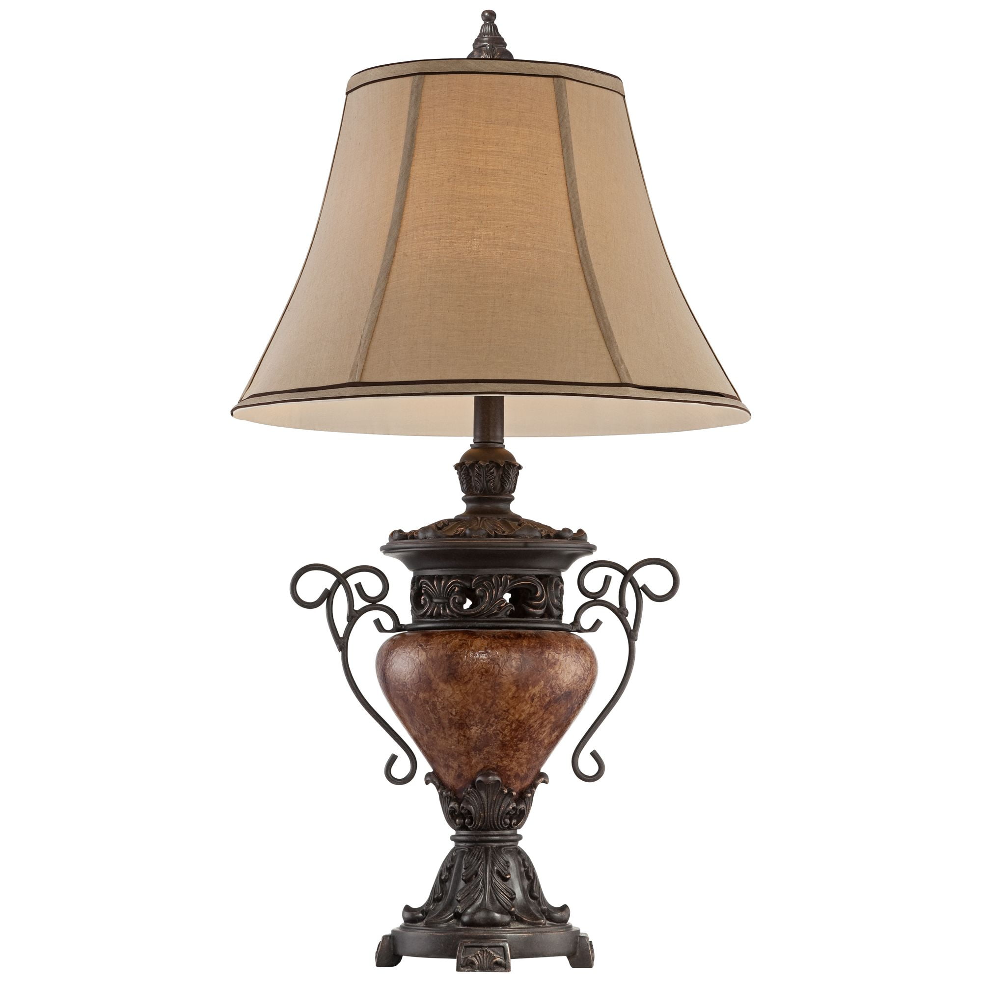 Regency Hill Traditional Table Lamp 31.5" Tall Bronze Crackle Urn Faux Silk Bell Shade for Living Room Family Bedroom Bedside Nightstand