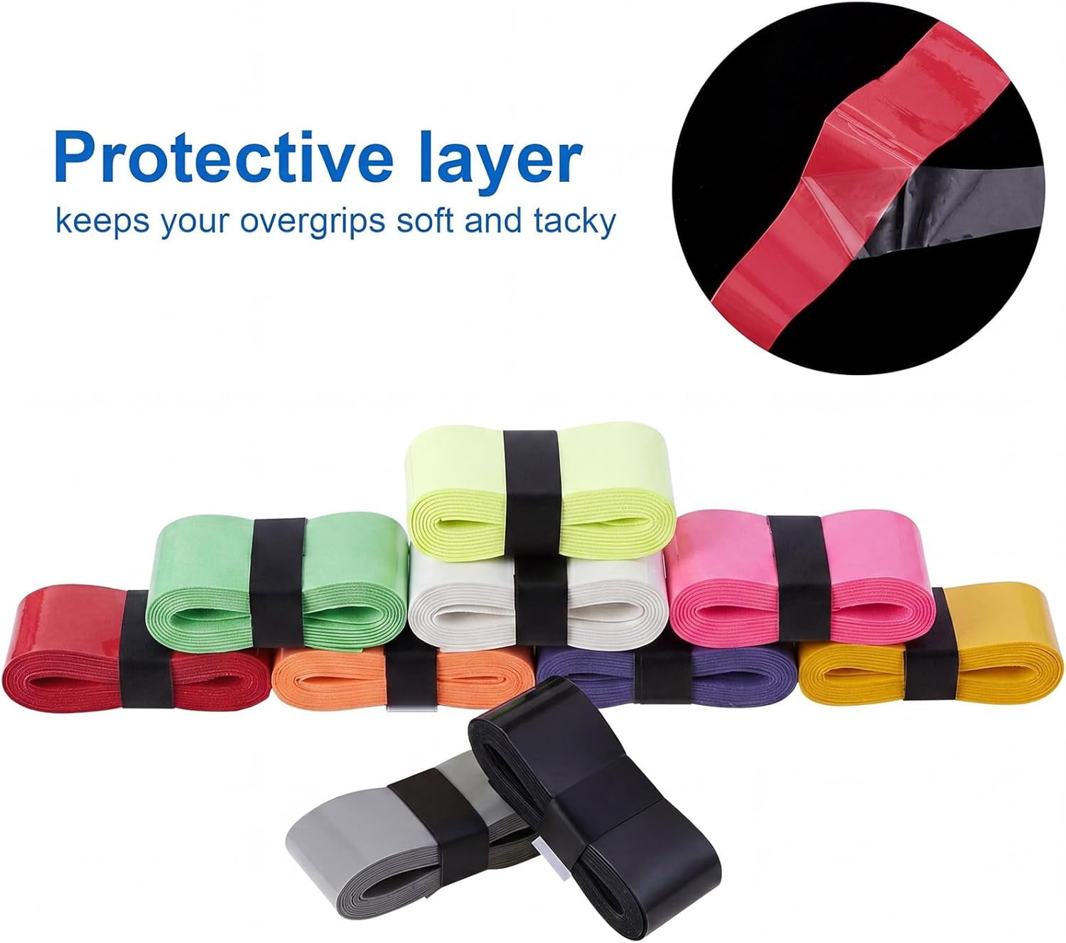 12 Pieces Tennis Racket Grip Tape, Badminton Racket Overgrip, Absorbent Non Slip Overgrip Replacement for Tennis, Badminton, Squash, Padel Rackets