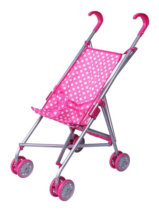 Precious Toys Pink & White Polka Dots Foldable Doll Stroller With Hood 