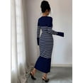 thumbnail image 4 of Women'S Striped V Neck Sweater Dress Long Sleeve Bodycon Midi Dresses Navy Blue XL, 4 of 7
