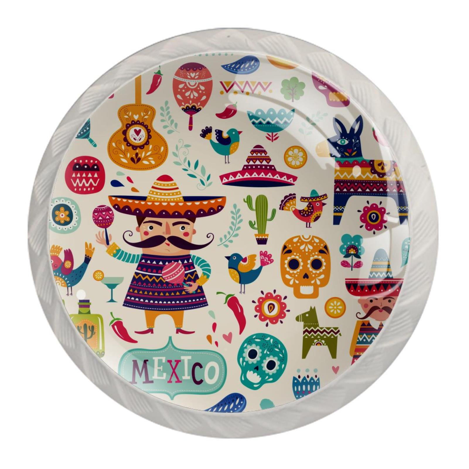 Ownta Mexican Culture Round Glass Drawer Handles Knobs Pulls With