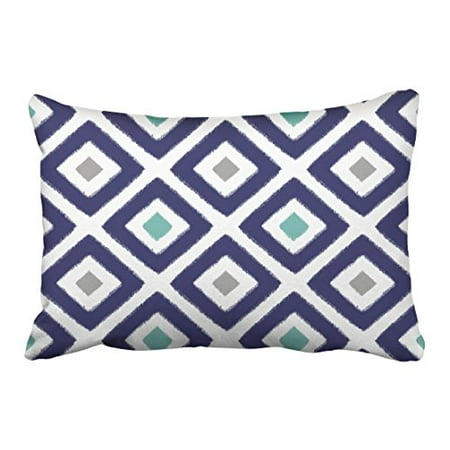 Aqua Blue Decorative Pillows WinHome Decorative Navy Blue Aqua and Grey Diamond Pattern Design Decorative Throw Pillow Case Cover Size 20x30 inches Two Side ()