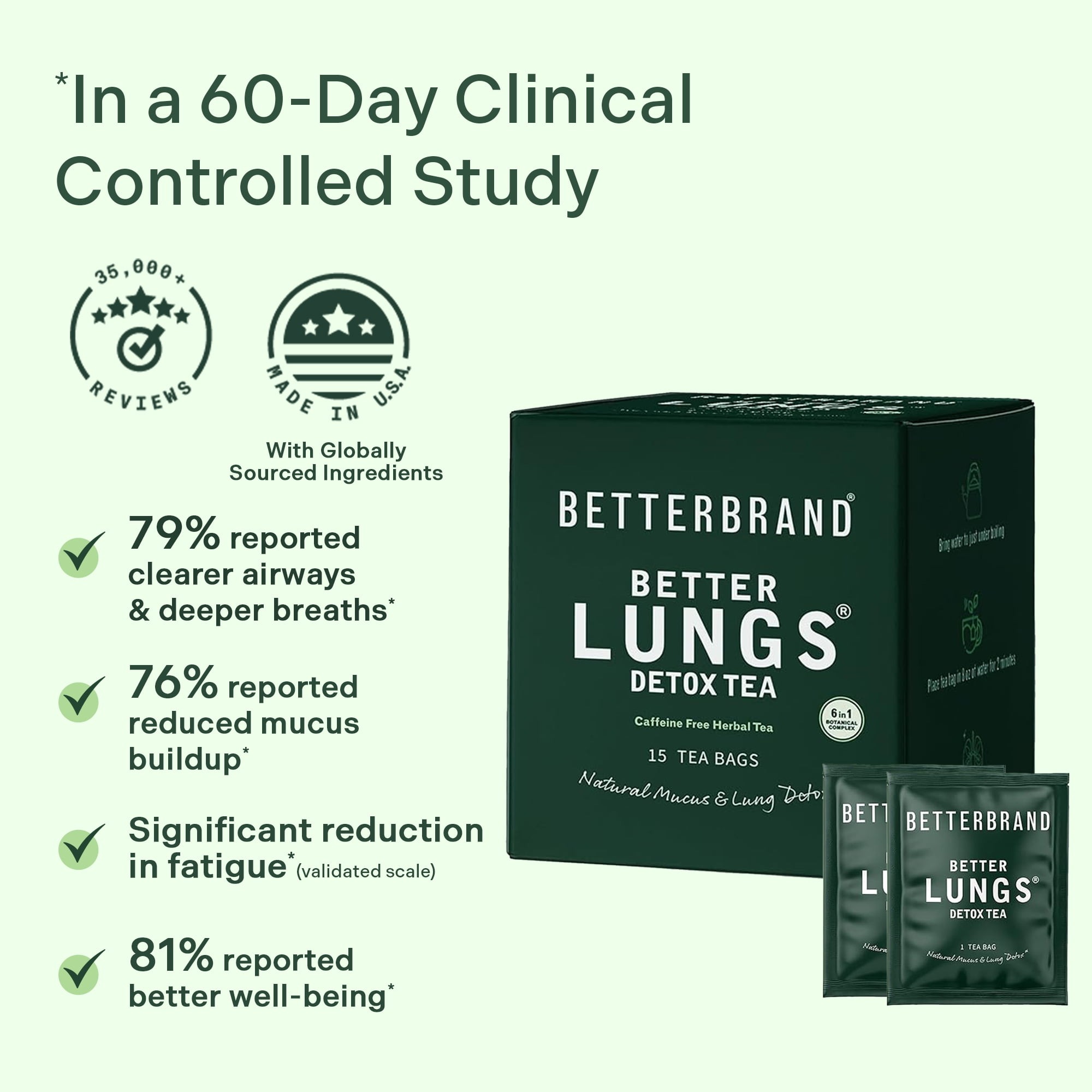 Betterbrand Mullein Tea Bags for Lung Detox - Respiratory Support with Thyme, Elderberry, Ginseng, Ginger, Caffeine Free Herbal Blend - 15 Tea Bags (Pack of 1 )