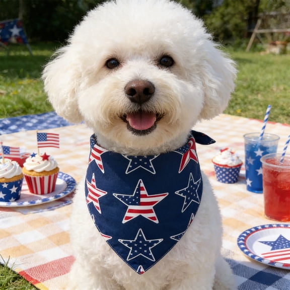 4th of July Dog Bandanas - American Flag Dog Bandanas Triangle Design, Pet Patriotic Scarf, Independence Day Bandana for Medium and Large Dogs