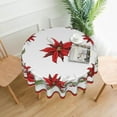 thumbnail image 2 of Christmas Poinsettia Flower Round Tablecloth Washable Reusable Decoration Table Cover for Kitchen Party 60", 2 of 6