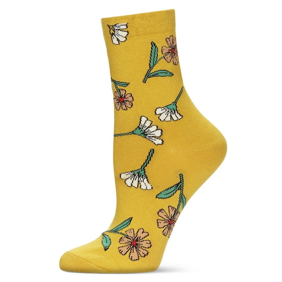 MeMoi Women's Whimsy Floral Crew Socks - Womens - Female, 9-11, Yellow