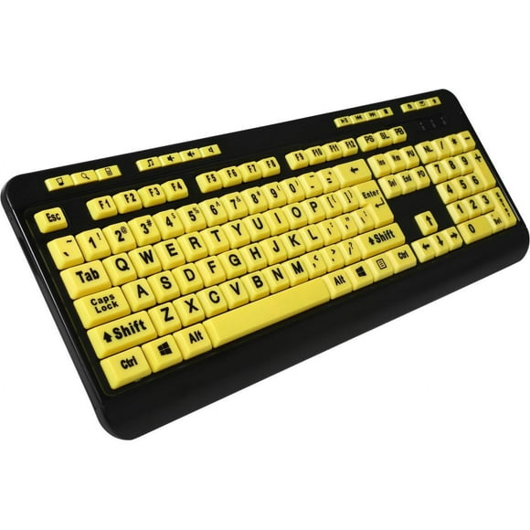 Adesso AKB-132UY EasyView Luminouse high contract  4X large print yellow keycap, multimedia USB keyboard, for low vision