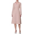 thumbnail image 1 of Vestido midi plisado de línea A con cuello de solapa para mujer Inspire Chic, de manga larga, color rosa, 1 of 5