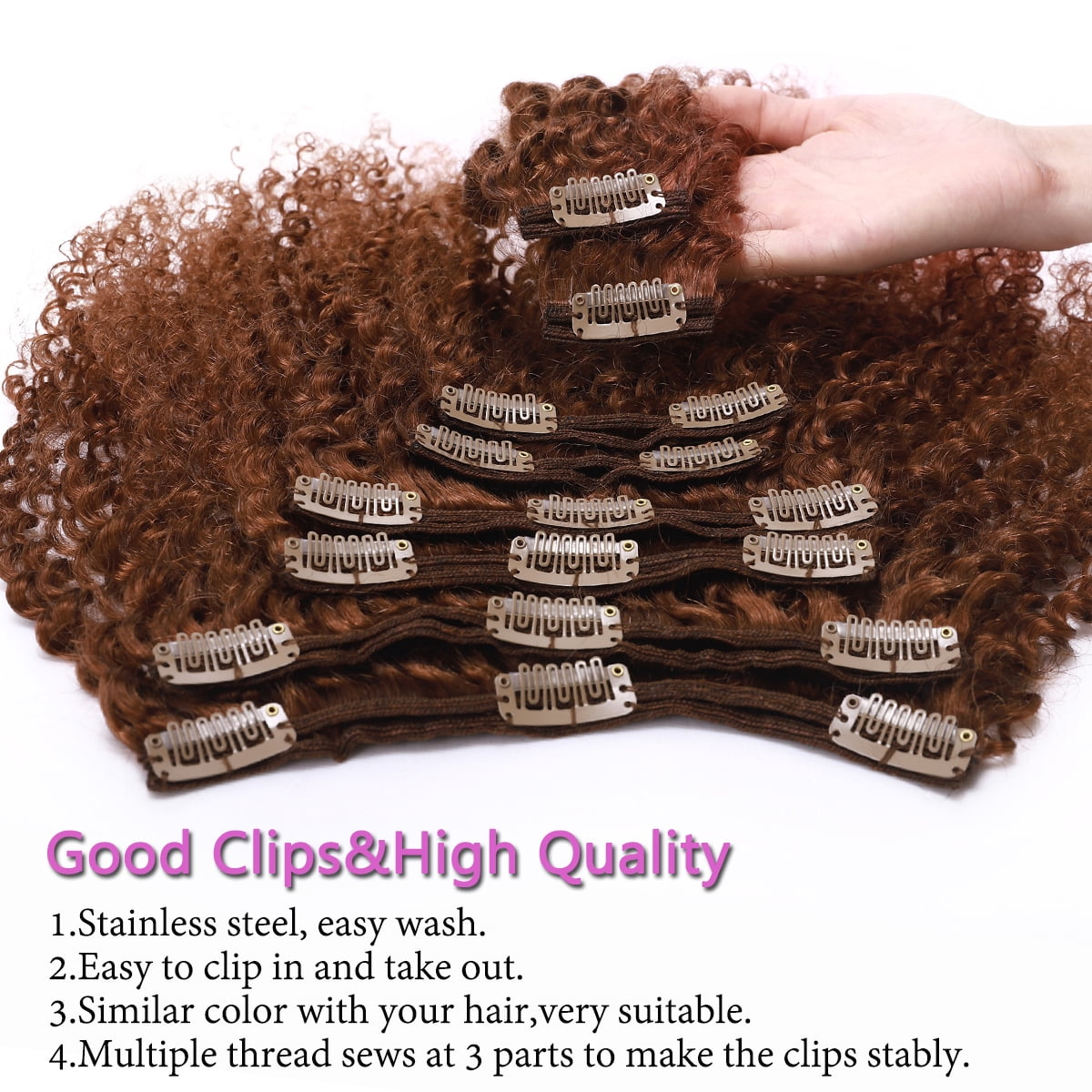 SEGO Kinky Curly Clip in Hair Extensions Real Human Hair for Women Thick Brazilian Hair Natural Black