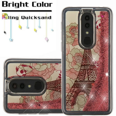 ALCATEL 1X [2019] Phone Case BLING Hybrid Liquid Glitter Quicksand Floating Sparkle Shiny Luxury Rubber Silicone Gel TPU Protective Hard Waterfall Cover Eiffel Tower Stars Cover for ALCATEL 1X /