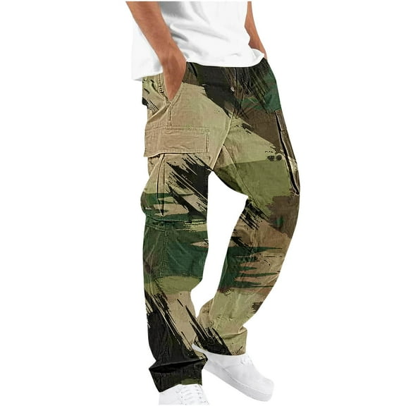 KAUOD Camo Pants Men's Casual Camouflage Printed Cargo Pants Stretch Elastic Waist Tapered Climbing Trousers with Pockets