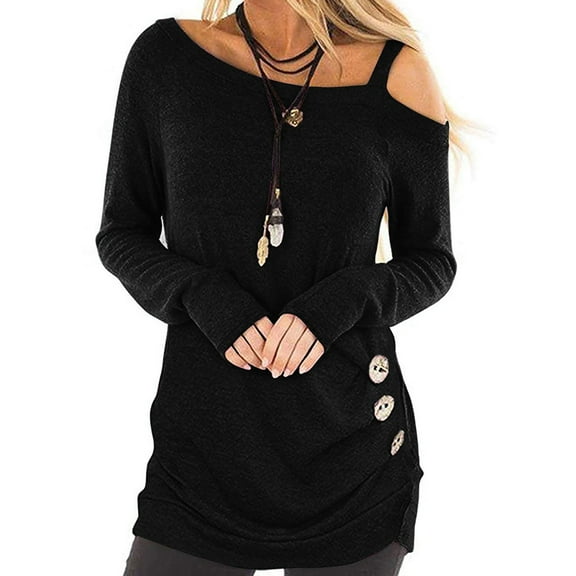 SWQZVT Women Sexy Cold Shoulder Tops Long Sleeve Twist Knot Top Casual Spring Tunic Blouse Comfy Black Tops