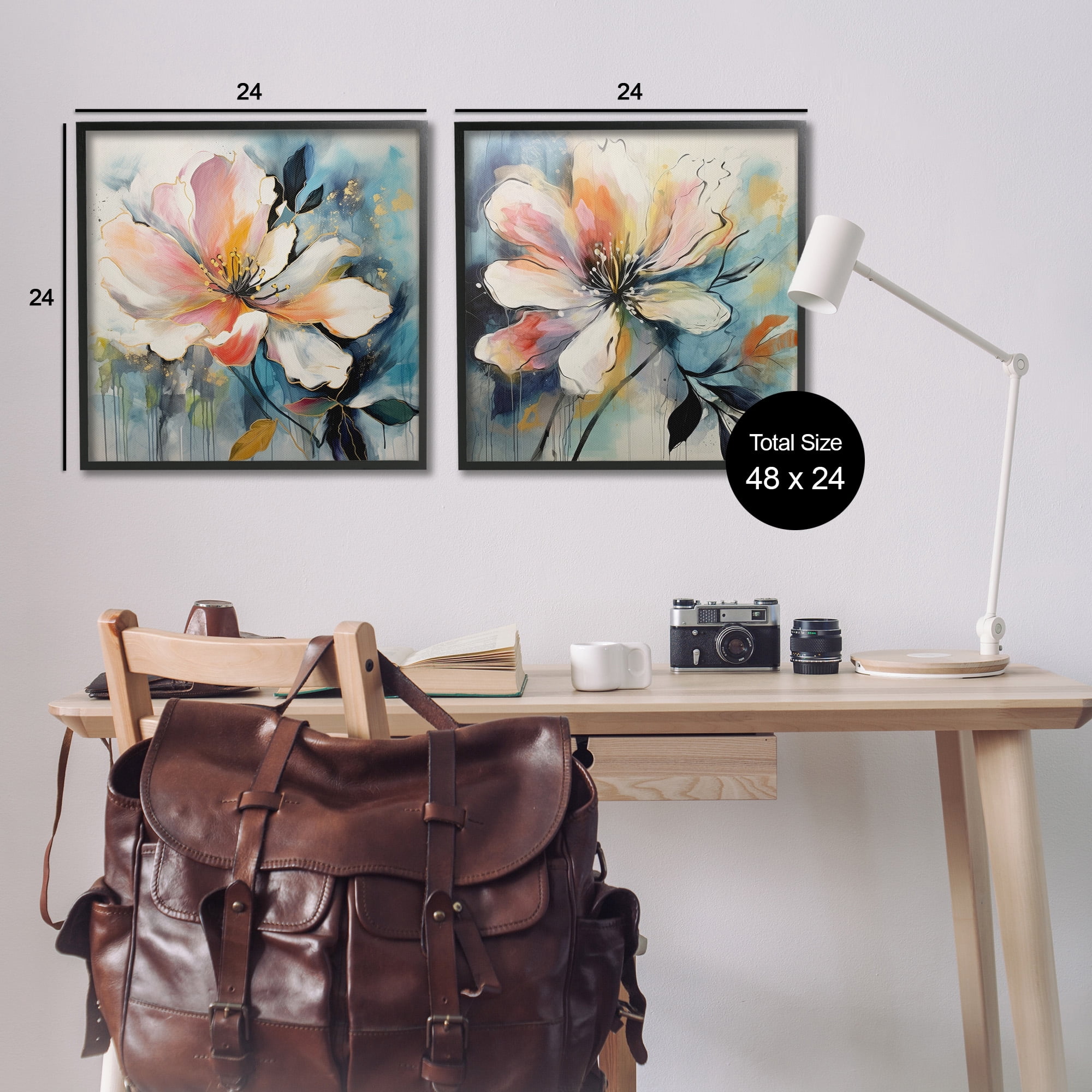 Stupell Industries Modern Dripping Blooms Botanical & Floral Painting Black Framed Art Print Wall Art, 24 x 24, Set of 2