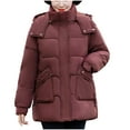 thumbnail image 2 of jtjvou Womens Quilted Winter Jacket Casual Detachable Hood Coat with Pockets Loose Warm Outerwear Lapel Slim&nbsp;FIT&nbsp;Jacket Red XXL, 2 of 9