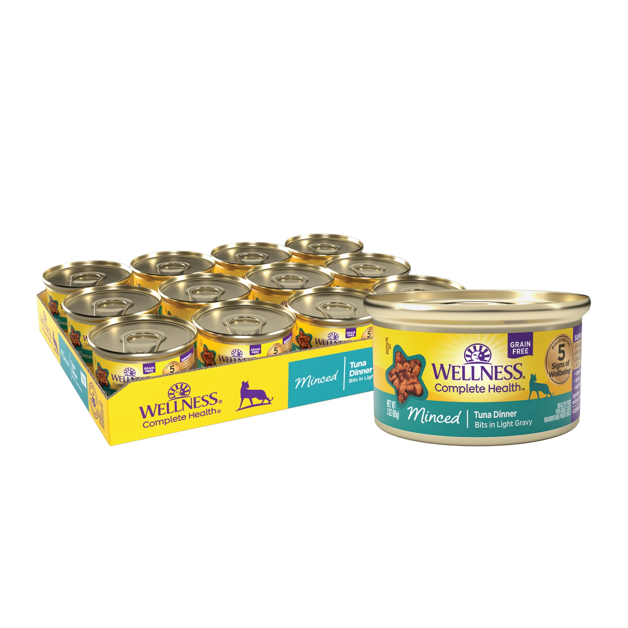 (24 pack) Wellness Complete Health Minced Adult Wet Cat Food, Natural, Protein-Rich, Grain Free, 3 Ounce, 24 Pack, (Tuna Entrée)