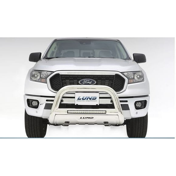 Convient pour Ford Ranger Lund International Bull Bar 2019-2023 47021300 Poli; Acier Inoxydable; Diamètre 3,5 Pouces; avec Plaque Antidérapante