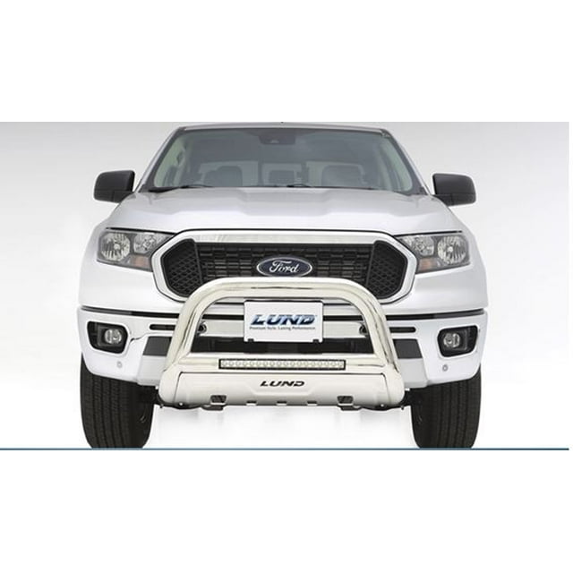 Fits 2019-2023 Ford Ranger Lund International Bull Bar 47021300 Polished; Stainless Steel; 3.5 Inch Diameter; With Skid Plate