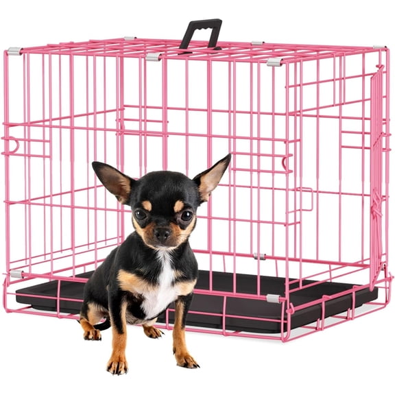 BestPet Dog Crate 18" Foldable Metal Kennel with Double Doors,for Small Breeds for Travel, Indoor & Outdoor Use,Pink