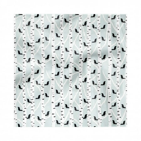 Woodland Napkins Set of 4, Silhouettes of Birds on Birch Trees Forest Inhabitants Nature Scene, Silky Satin Fabric for Brunch Dinner Buffet Party, by Ambesonne
