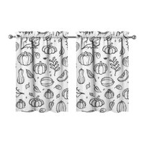 Fall Kitchen Curtains 36 Inch Short - 2 Panel Set, Autumn Harvest Print, Rod Pocket Window Treatment for Thanksgiving, Farmhouse, Cafe, Living Room - Machine Washable