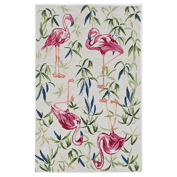 2'x4' Ivory Pink Hand Hooked Flamingo Indoor Accent Rug