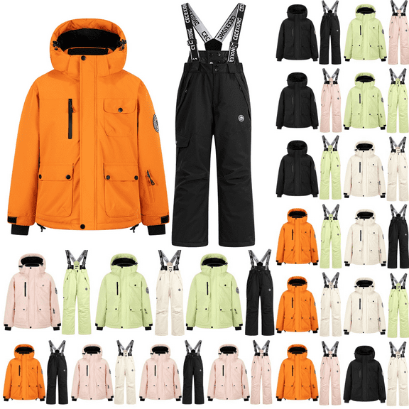 Jinhomg Snow Suit for Kids Boys Girls winter Snowsuit 2 Piece Toddler Ski Jacket Clothes and Bibs Pants Outdoor Overalls with Pockets