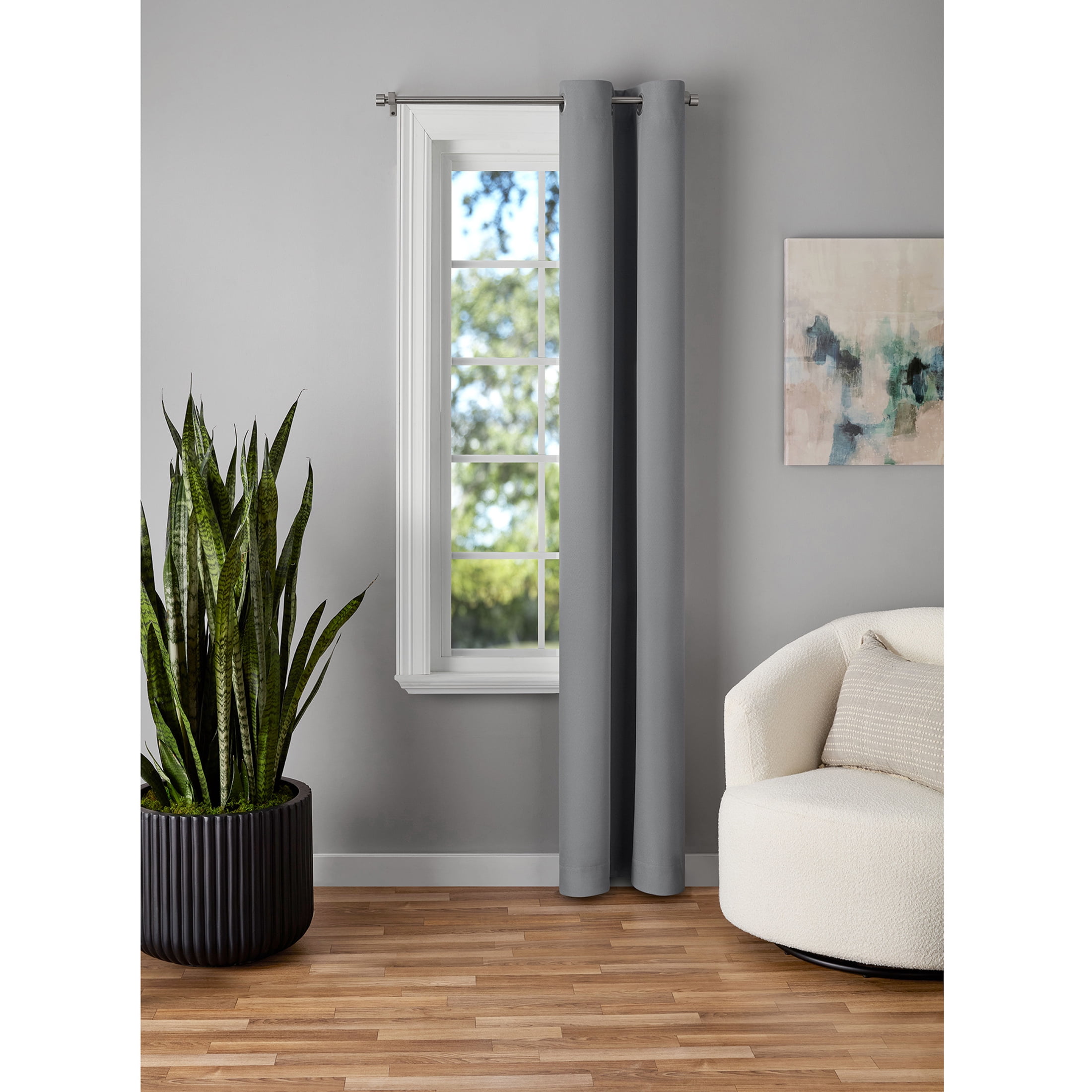 Mainstays Gray Solid Blackout Grommet Single Curtain Panel, 30" W x 84" L