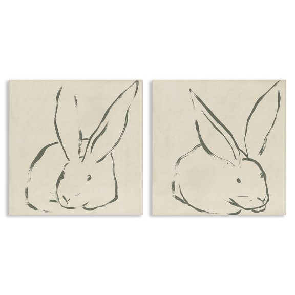 Stupell Industries Minimalist Resting Rabbit Line Drawing Animals Drawing Wrapped Canvas Art Print Wall Art, 17 x 17, Set of 2