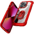 thumbnail image 2 of Armor Case for iPhone 12 Pro / 12, Adjustable Kickstand & Military Grade Shockproof Heavy Duty Protective Ring Holder Clear PC Back & TPU Frame for iPhone 12 Pro / 12 6.1 inch, Red, 2 of 8