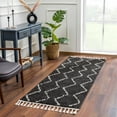 thumbnail image 6 of Hauteloom Berber Shag - Ennis Farmhouse Living Room Bedroom Area Rug with Tassel - Fluffy Plush High Pile Carpet - Soft Shaggy Rug, Moroccan Trellis Striped - Black, Dark Grey, Beige - 5'3" x 7'3", 6 of 17